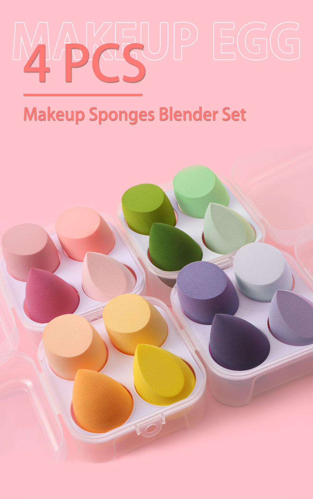 4PCS Makeup Sponge Blender Set Professional Beauty Sponge Foundation Blending Blender with Egg Case Makeup Puff Flawless for Cream Powder