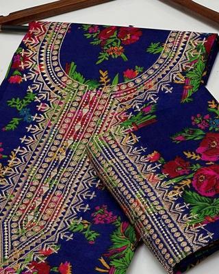 2 Pcs Women's Unstitched Linen Embroidered Suit