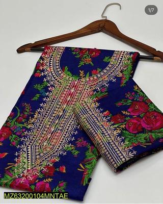 2 Pcs Women's Unstitched Linen Embroidered Suit