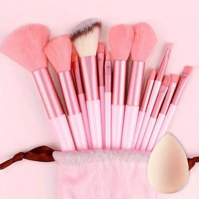 13 Pcs Pink Makeup Brush Set with Beauty Blender - Perfect Accessory