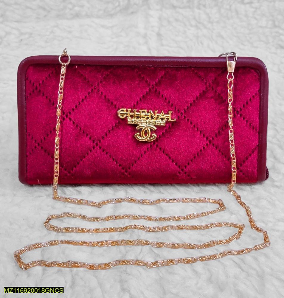 Hand And Shoulder Wallet For Girls With Long Golden Chain