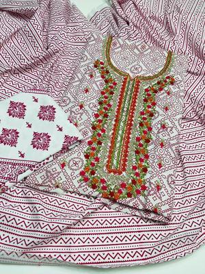 3 Pcs Women's Unstitched Cotton Printed Suit