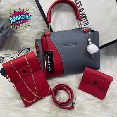 Women's Rexine Plain Hand Bag Set - 3 Pcs Available In Variety Of Colors