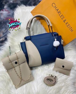 Women's Rexine Plain Hand Bag Set - 3 Pcs Available In Variety Of Colors