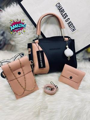 Women's Rexine Plain Hand Bag Set - 3 Pcs Available In Variety Of Colors